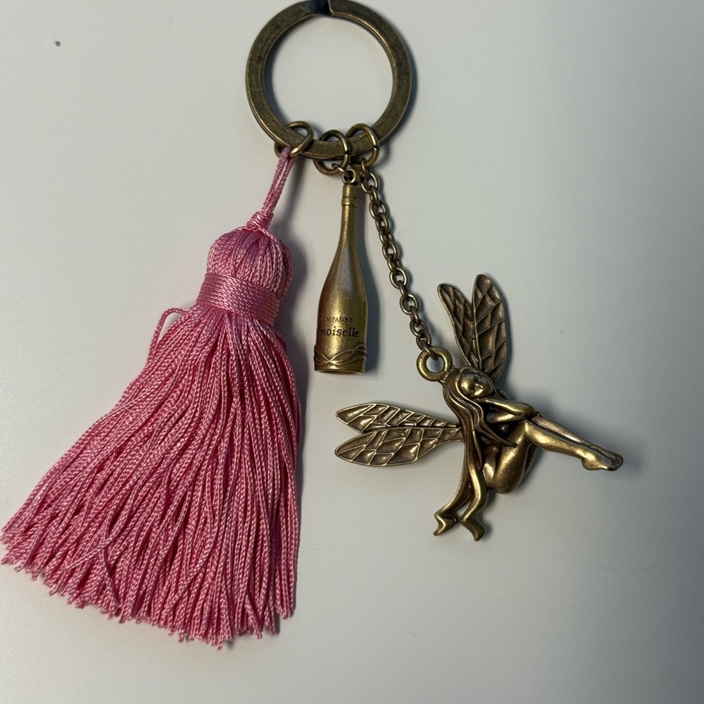 Mes Demoiselles Pink Tassel and Bronze Fairy Key Holder